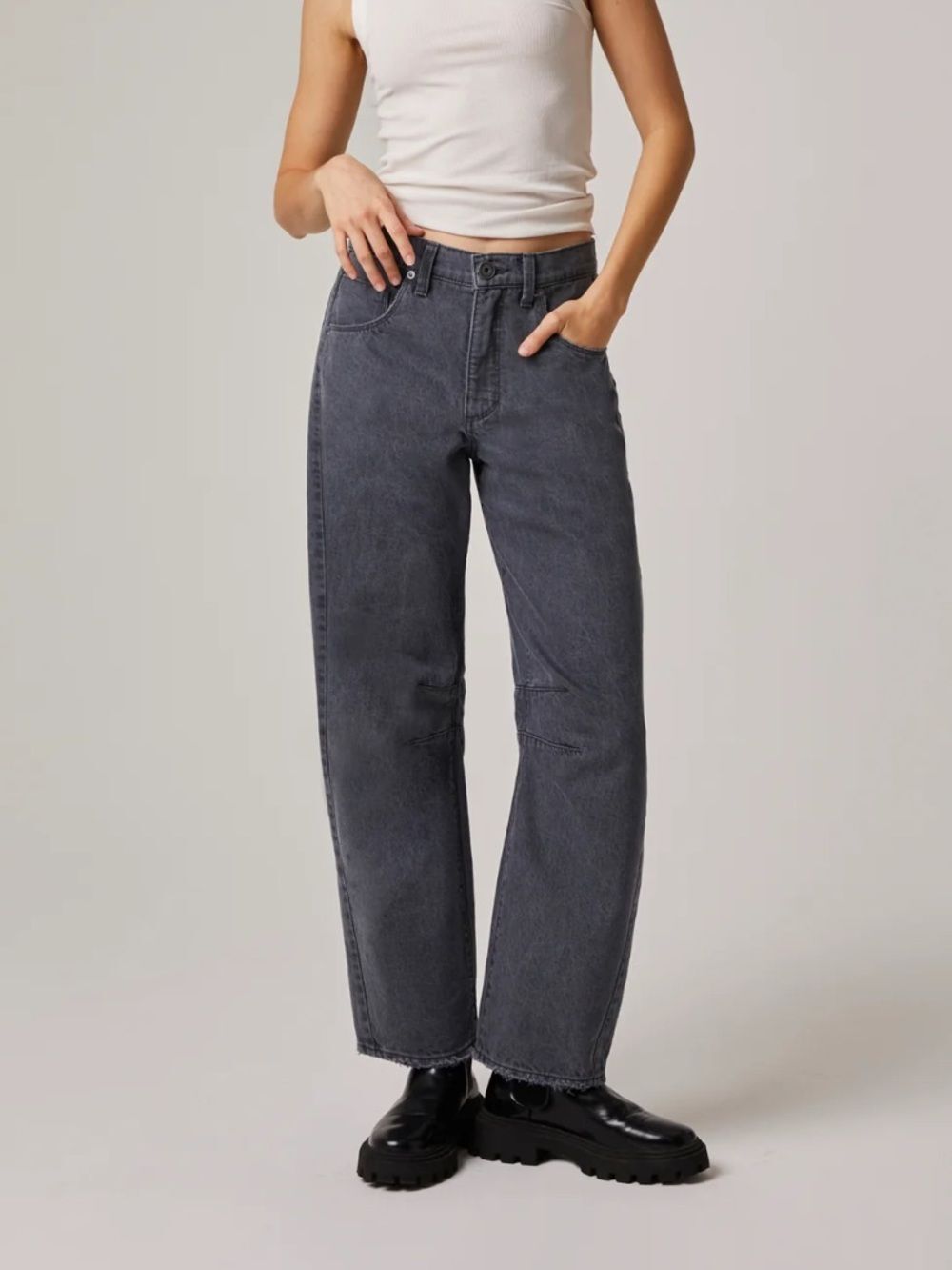 Edyson Jack high waisted barrel Charcoal Jeans dark grey Brickell wash 25
